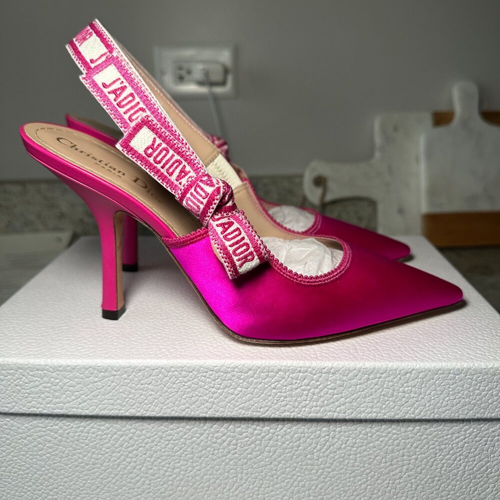 Dior Pink Satin J'Adior Slingback Pointed Toe Heels - Picture 2 of 12